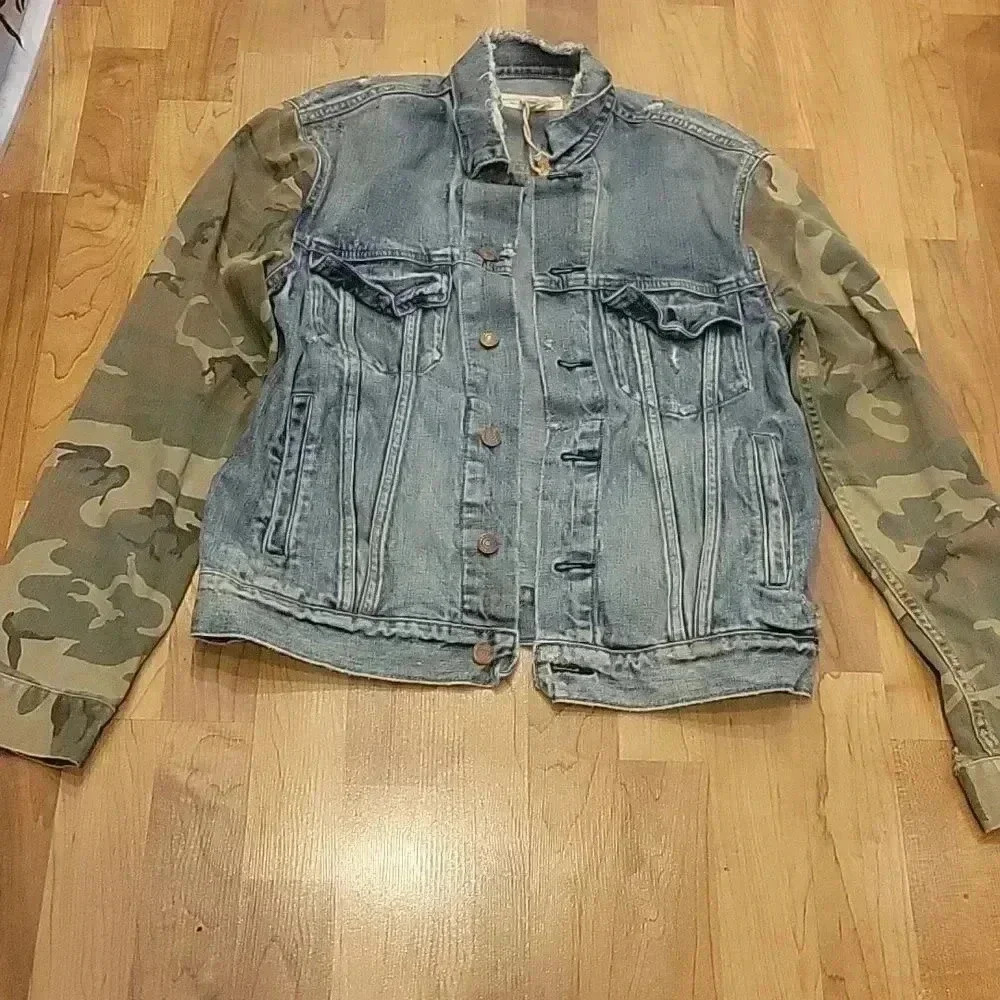Ralph Lauren Denim & Supply Distressed Jacket Camoflouge Colorblock Sleeves M - Picture 13 of 13
